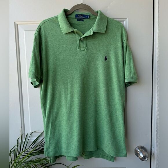 Ralph Lauren Polo Apple Green Custom Fit Polo Shirt Sz L Casual Golf Athleisure - Picture 1 of 6
